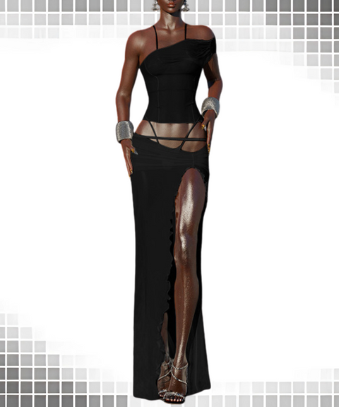 Mesh Top Long Skirt Set