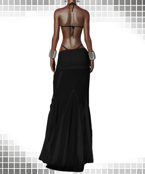 Mesh Top Long Skirt Set