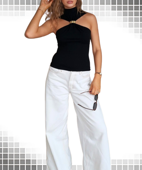 Solid Half-high Collar Sleeveless Vest
