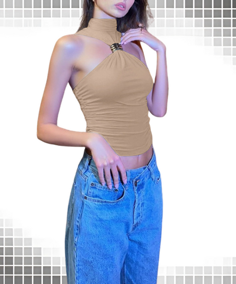 Solid Half-high Collar Sleeveless Vest