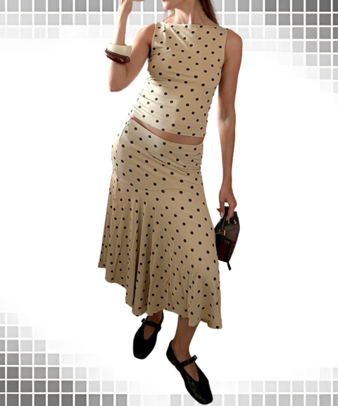 Polka Dot Print Sleeveless Top Skirt Set