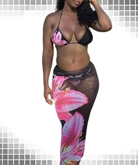 Two-piece Bikini Mesh Skirt Set