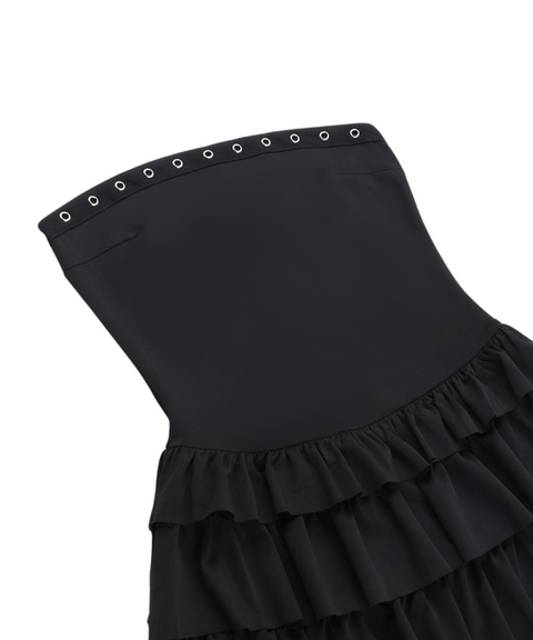 Metal Hole Lotus Leaf Lace Dress