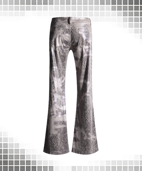 Snake Print Stretch PU Flared Pants