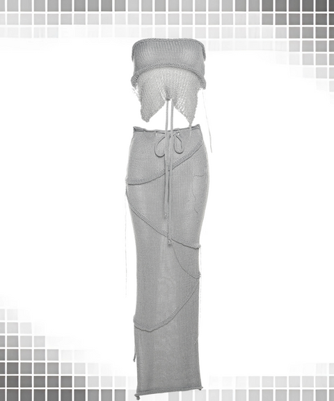 Tie-Up Vest And High-Waisted Tassel Maxi Skirt Set