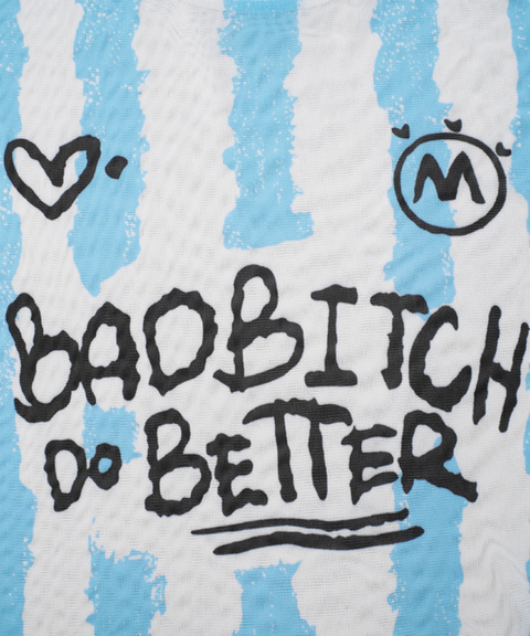 Striped Letter Printed Sheer T-Shirt