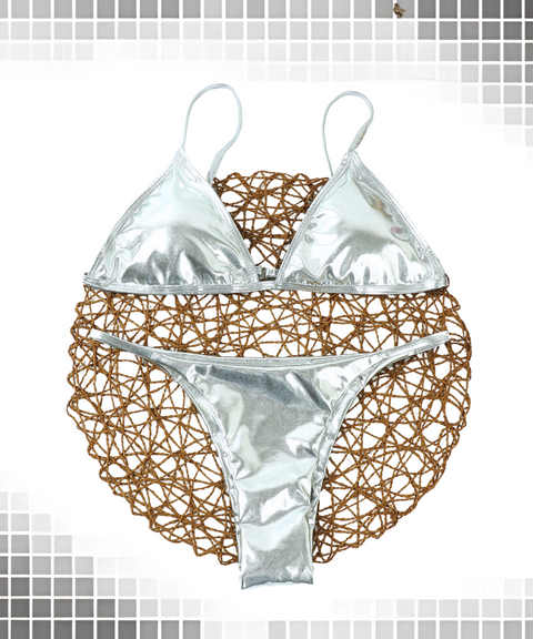 Silver Glossy Bikini Set