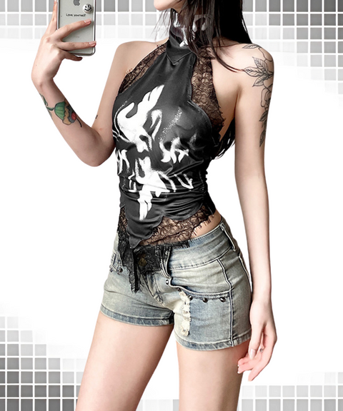 Printed Lace Tight Vest