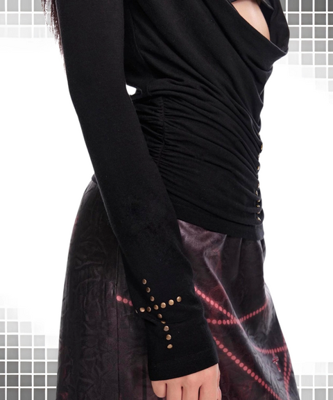 Retro Rivet Long-sleeved T-shirt Two-piece Set