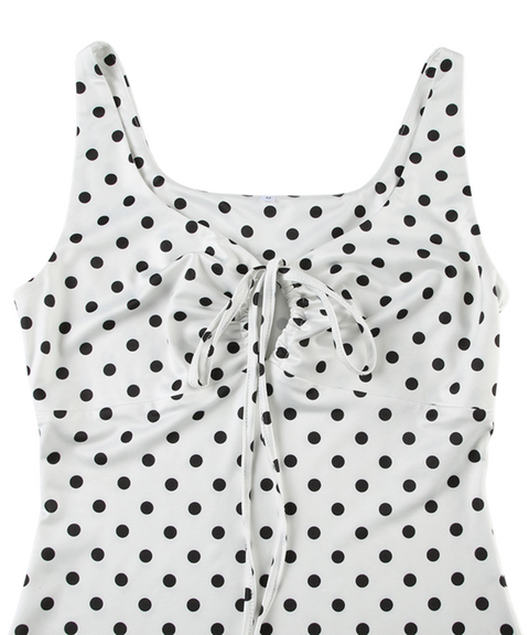Polka Dot Print Suspender Dress