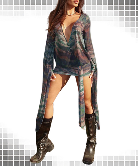Short Mesh Printed Dress