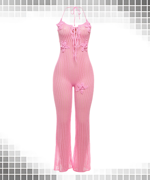 Knitted Hollow-Out Backless Bodysuit