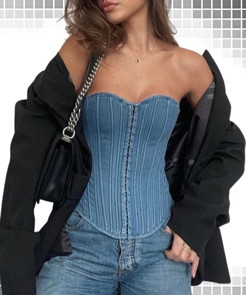 Single-breasted Denim Corset