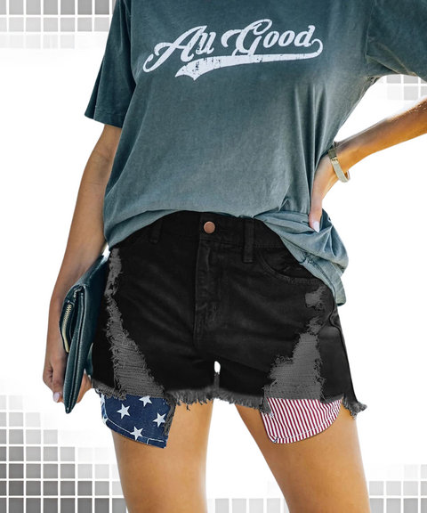 American Flag Element Ripped Jeans Short