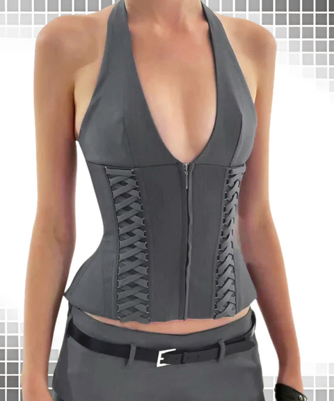 Hanging Neck Zipper Vest and Shorts