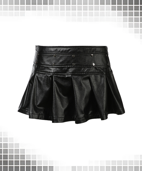 Studded Low-Waist Pleated Skirt