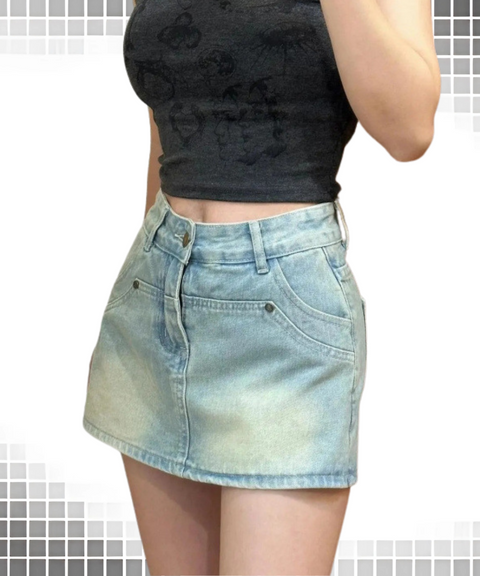 Distressed High-Waisted Denim Skirt