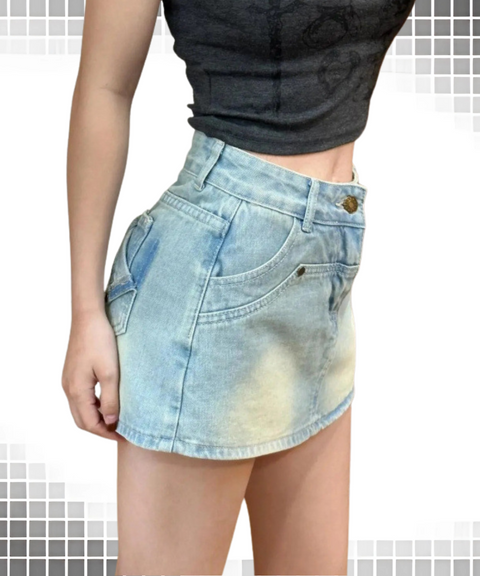 Distressed High-Waisted Denim Skirt