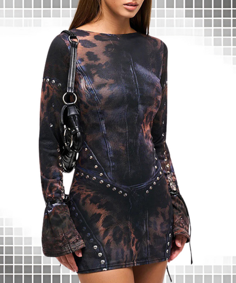 Printed Long Sleeve Hip Skirt