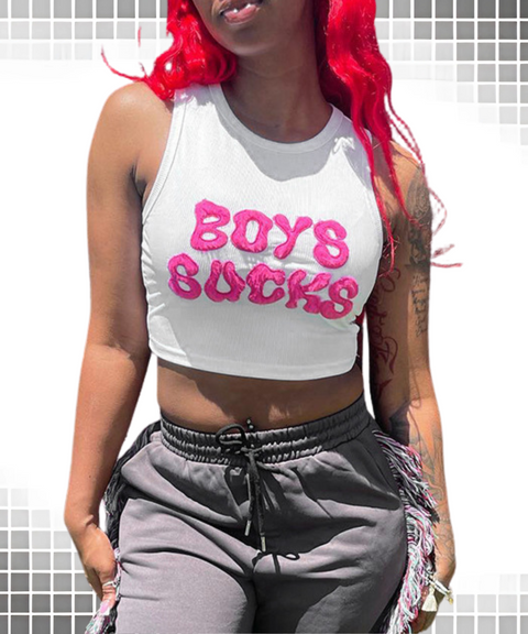Letter Embroidered Sleeveless T-Shirt Boys Sucks