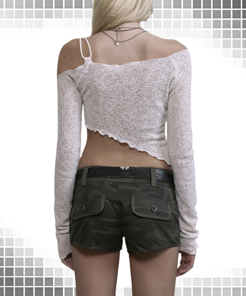 Slant-neck Cropped Top