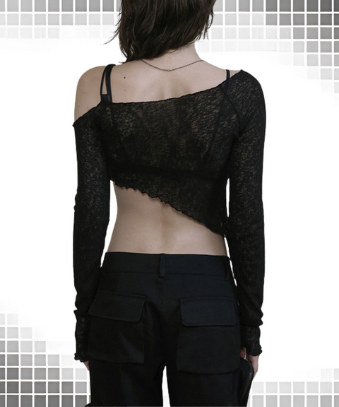 Slant-neck Cropped Top
