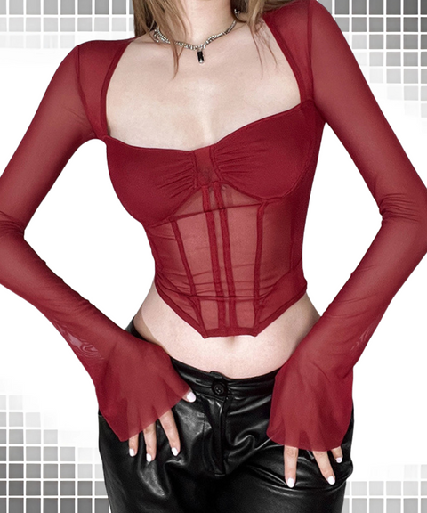 Square-neck Long-sleeved Top