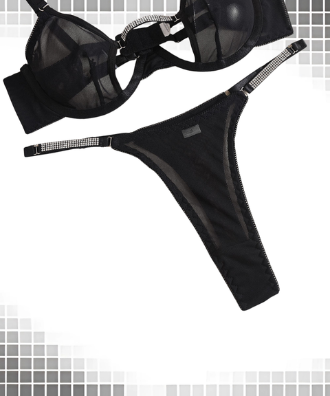 Women's Sexy Clothing, Underwire mesh rhinestone sexy set, Nightout, OOTD