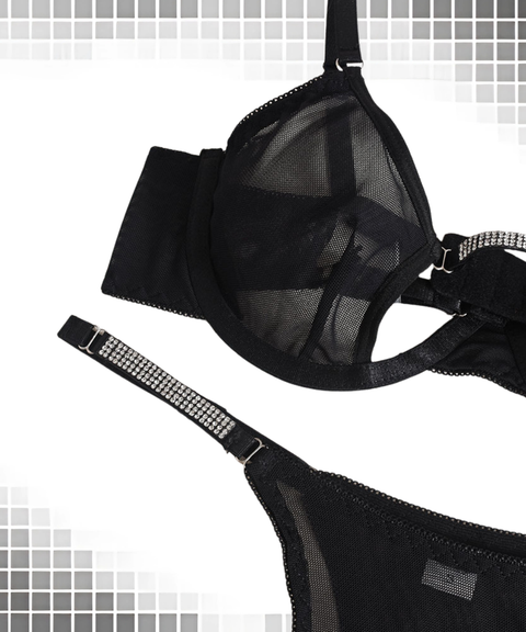 Women's Sexy Clothing, Underwire mesh rhinestone sexy set, Nightout, OOTD