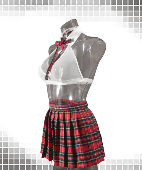 Women's Sexy Clothing, Plaid pleated skirt lingerie multi-piece set
