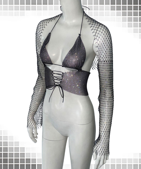 Sexy fishnet rhinestone camisole top