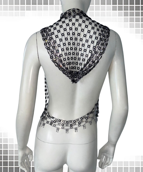 Sexy mesh camisole with rhinestone hoodie top