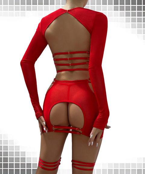 Sexy strappy long-sleeved top with leg rings five-piece set