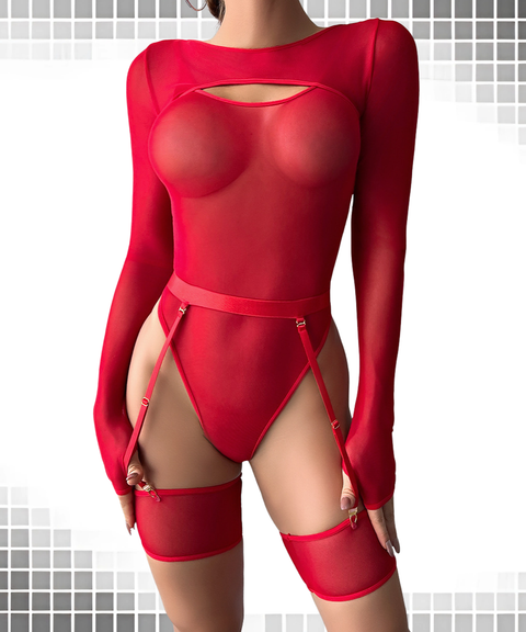 Long-sleeved camisole bodysuit three-piece set