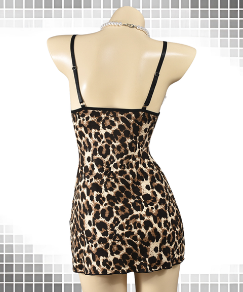 Sexy leopard print lace-up suspender dress