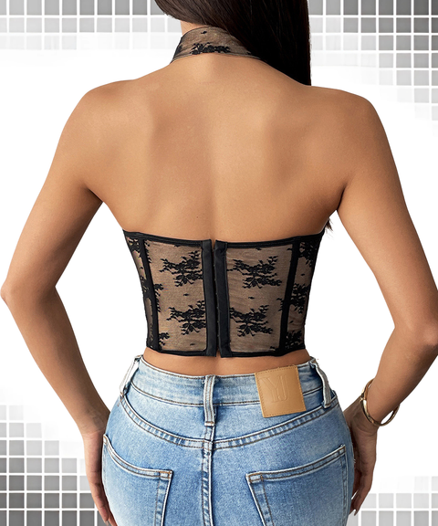 Sexy Lace Cheongsam-Style Halter Top