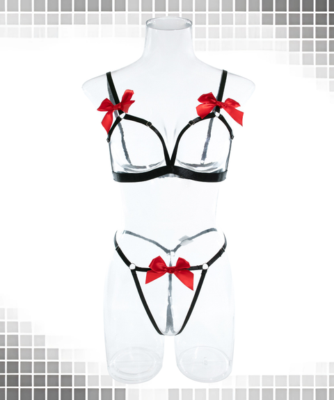 Sexy Bow-Tie Color-Blocked Lingerie Two-Piece Set