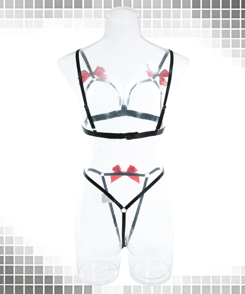 Sexy Bow-Tie Color-Blocked Lingerie Two-Piece Set