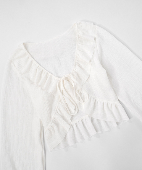 Lace-trimmed Long-sleeved Cardigan Top