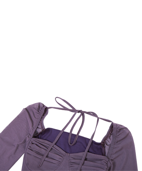 Mesh Long-sleeved Square Neck Dress