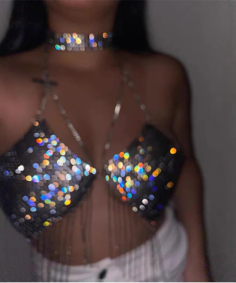 Women's Sexy Clothing, Rhinestone Mesh Tassel Chain Top, Nightout, OOTD