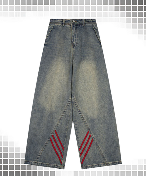 Loose fit scimitar striped washed jeans