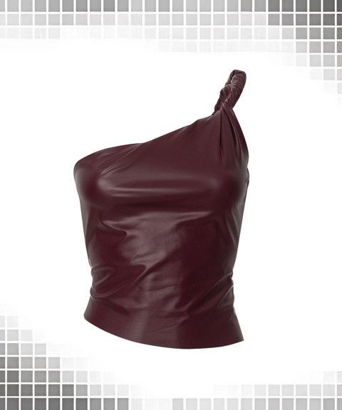 One-shoulder Leather Sleeveless Top