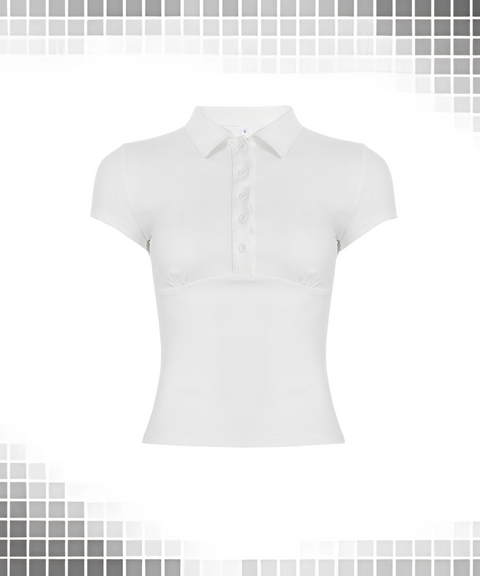 Solid color lapel pullover button-down slim fit short-sleeved T-shirt