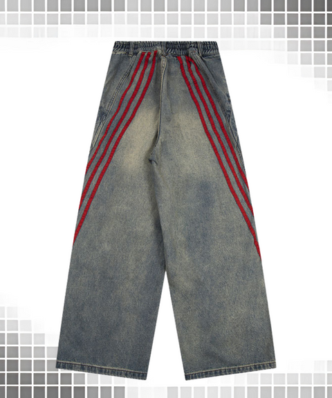 Loose fit scimitar striped washed jeans