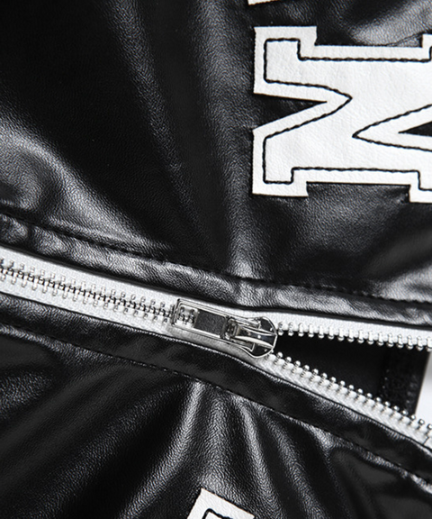 PU Leather Letter Print Zipper Vest