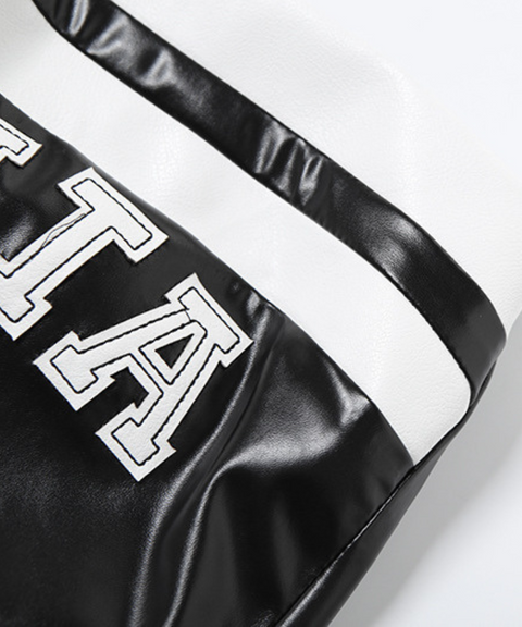 PU Leather Letter Print Zipper Vest