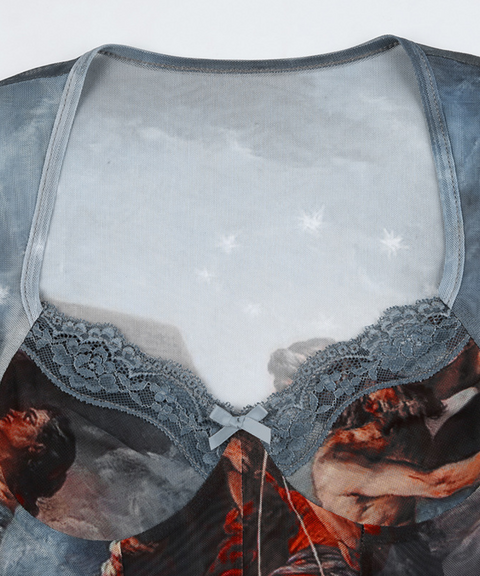 Mesh print court-style bodysuit