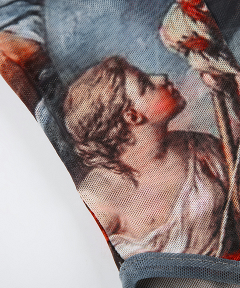 Mesh print court-style bodysuit