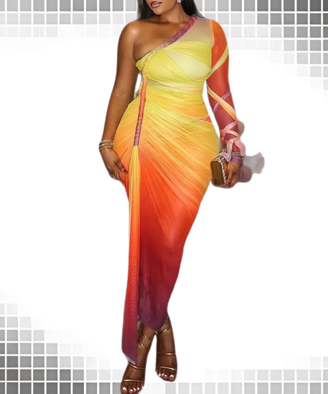 Slit Oblique Neck One-Shoulder Dress